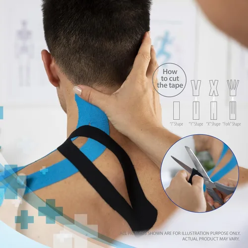 Vista 9 de Paquete de 3 cintas Kinesiology Pro Athletic Sports. Rodilla, tobillo, músculo, dinámica deportiva cinética, terapia física. Algodón resistente H2o
