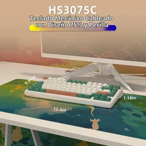 Vista 2 de 75% Teclado mecánico retro verde con cable intercambiable en caliente con perilla de metal Junta de montaje RGB retroiluminado programable y luz