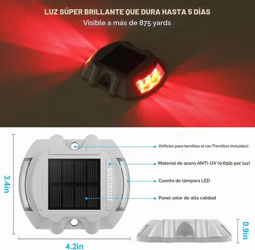 Vista 2 de VOLISUN Luces Solares de Cubierta de Navidad Luces de Muelle de Entrada, Paquete de 4 LED IP67 Impermeables Luz de Advertencia de Escalón para Rojo
