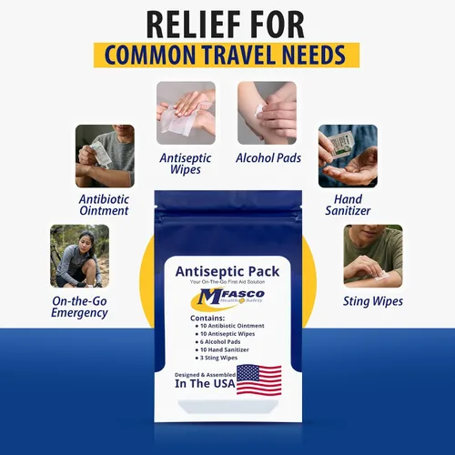 Vista 10 de Kit de primeros auxilios Recarga Productos antisépticos BZK, Antiseptic Wipes, Sting Relief, Wound Ointment Essential First Aid Supplies
