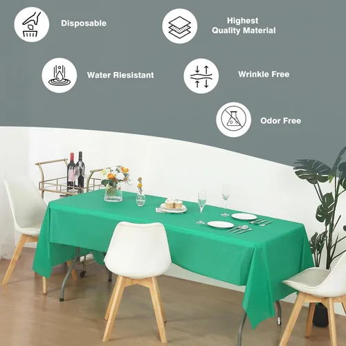 Vista 2 de Evershine Paquete de 4 fundas de mesa/manteles de plástico resistente (reutilizables) (rectángulo 54" x 108", verde esmeralda)