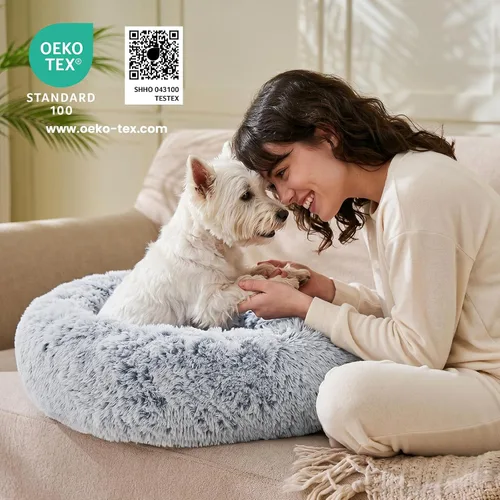 Vista 5 de JOLLYVOGUE - Cama para perros y gatos, cama relajante y antiestrés para mascotas y perros pequeños, cojín esponjoso en forma de dona para mascotas