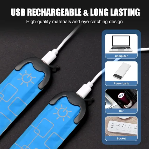 Vista 4 de Aucuu Brazalete LED Recargable (Paquete de 2), Equipo Reflectante de Alta Visibilidad para Correr, Luces para Corredores, Brazaletes Luminosos