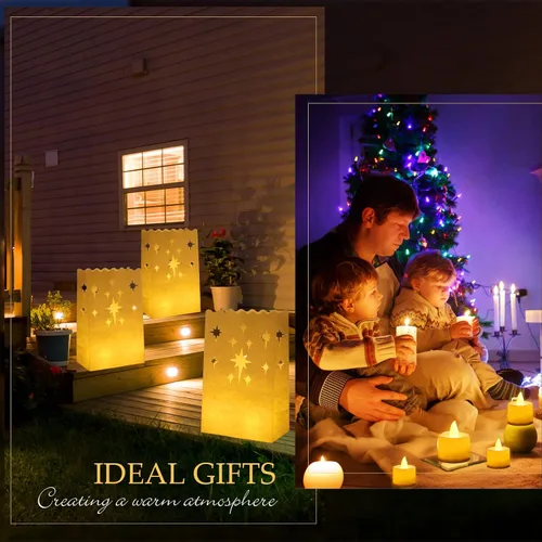 Vista 4 de Sabary Juego de 50 bolsas luminarias con velas de té sin llama, luminarias de Navidad, farol LED, bolsas para velas para cumpleaños, bodas