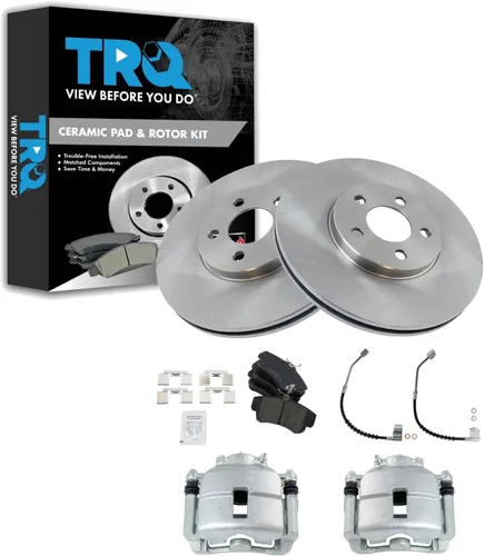 Vista 40 de TRQ Juego de pastillas de freno delanteras y rotores de cerámica, pinzas, mangueras, compatibles con Honda Odyssey 2005-2010