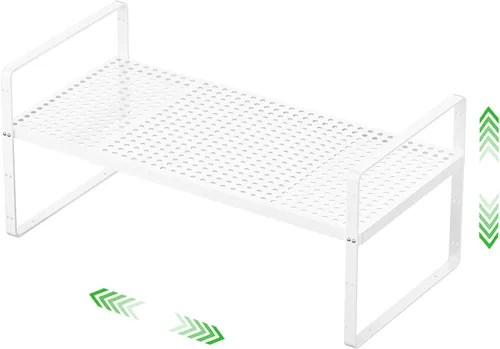 Vista 13 de Estante Organizador de Gabinete Expandible, Elevador de Estante Apilable para Cocina Pequeña, Despensa, Escritorio, Armario, Encimera, Oficina