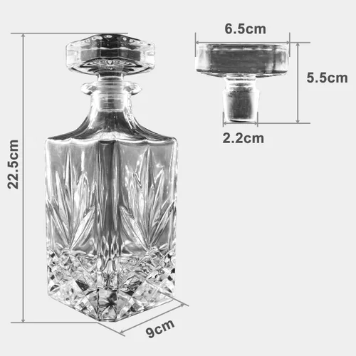 Vista 2 de Decantador de vidrio con tapón geométrico hermético, decantador de whisky para vino, bourbon, brandy, licor, jugo, agua, enjuague bucal, vidrio