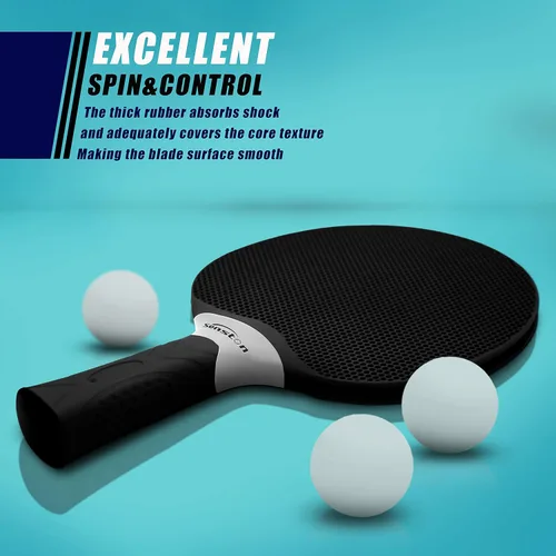 Vista 2 de Set de raquetas de tenis de mesa Senston, raqueta de tenis de mesa profesional con 3 bolas, juego de paletas de ping pong de goma compuesta Negro