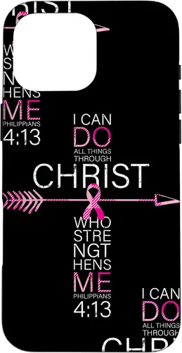 Vista 19 de Breast Cancer Phone Cases Women Philippians 4:13 Pink Cancer Case for iPhone 17