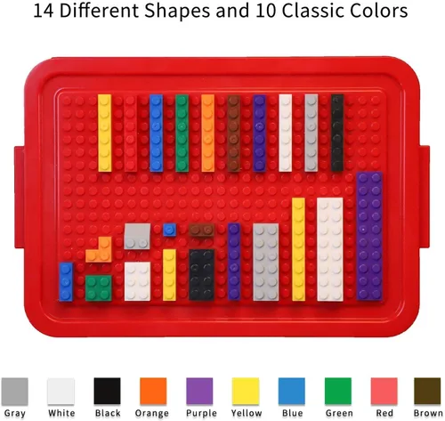 Vista 6 de burgkidz Premium Building Blocks Set: caja de almacenamiento con tapa de placa base 568-pcs set: 500 bricks/blocks, 14 shapes, 10 colors +