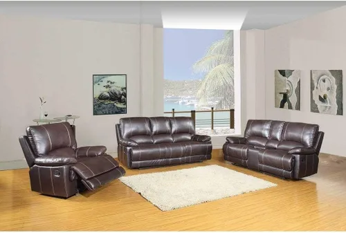 Vista 27 de Blackjack Furniture Brantley Collection - Sofá biplaza reclinable tapizado de cuero con consola, asientos acolchados de felpa con bobina Marrón