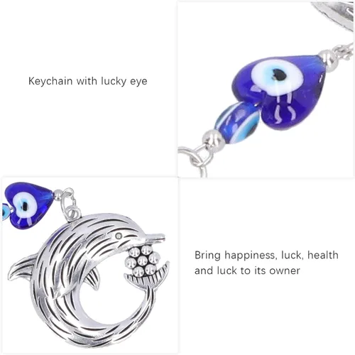 Vista 3 de TOPINCN Lucky Eye Keychain Eyes Keyring Pendant Dolphin Gift Character Lucky Dolphin Blue Key Holder Ring Bands