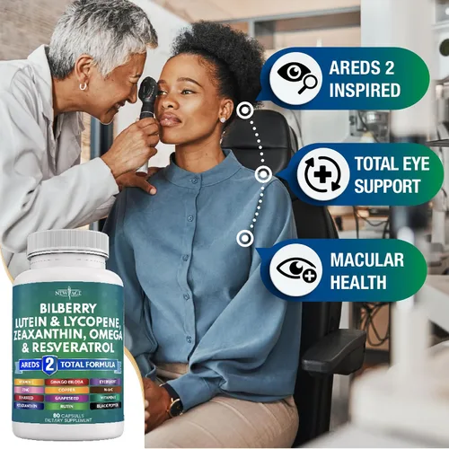 Vista 2 de NEW AGE Vitaminas para la salud ocular con arándano, luteína y zeaxantina, licopeno, resveratrol, semillas de uva, astaxantina, vitamina