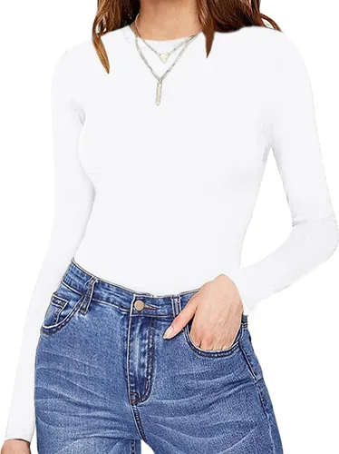 Vista 2 de MANGOPOP - Body de manga corta y manga larga para mujer, cuello redondo.
