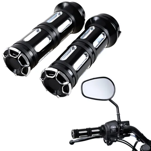 Vista 2 de Juego compatible para 1 pulgada de manillar de Harley 96-12, interruptor de bocina, luces delanteras y señales de giro, empuñaduras y tapa de Negro