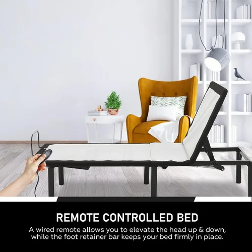 Vista 7 de Greaton Base de cama ajustable de 15 pulgadas con telas decorativas, inclinación de la cabeza con control remoto con cable, barra protectora