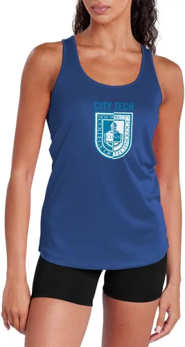 Vista 62 de Camiseta deportiva sin mangas oficial de NCAA Collegiate para mujer, con espalda cruzada, colección con logotipo primario