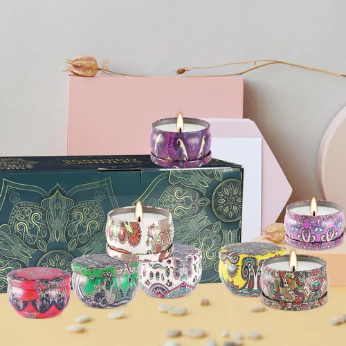 Vista 5 de Set de regalos de velas perfumadas de 24 piezas, velas de Adviento de cera de soja en lata de viaje para el hogar, velas en frasco de 2.5 oz