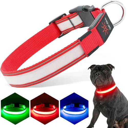 Vista 6 de Collares de perro con luz, collar de perro con luces LED, recargable, impermeable, collar iluminado totalmente ajustable, collar de perro oscuro