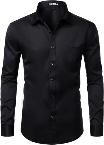 Vista 2 de ZEROYAA Camisas formales de vestir de manga larga con botones y bolsillo para hombre