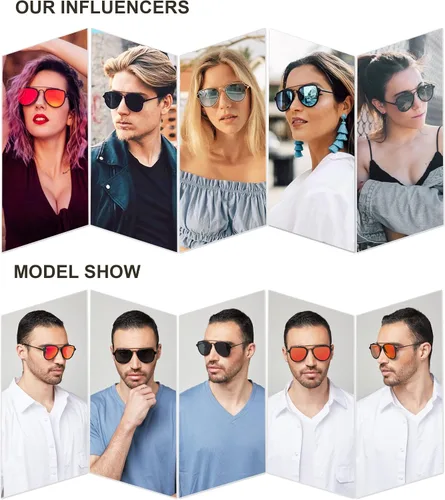 Vista 4 de SOJOS Retro Aviator Polarized Double Bridge Sunglasses for Men Women Mirrored Lens SJ1051
