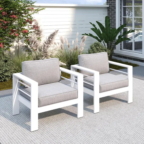 Vista 35 de Solaste Sofá de aluminio para patio con mesa auxiliar, juego de 3 muebles de patio con cojines, sofá de exterior para todo tipo de clima