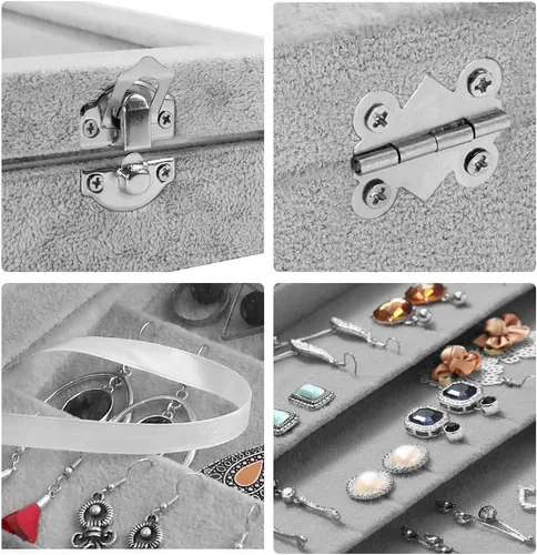 Vista 4 de Organizador de aretes, 40 pares de vitrinas de terciopelo para mujeres y niñas, bandeja de aretes con cerradura para aretes y tachuelas