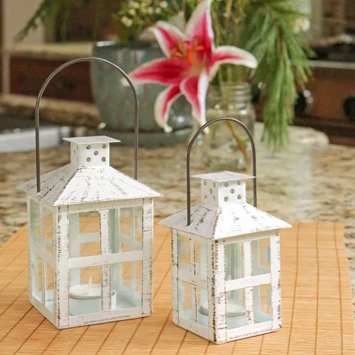 Vista 3 de Kate Aspen Decoración Rústica de Granja Blanca Portavelas Farol (12.7 cm), Decoración de Boda, Centro de Mesa, Decoración del Hogar, Decoración