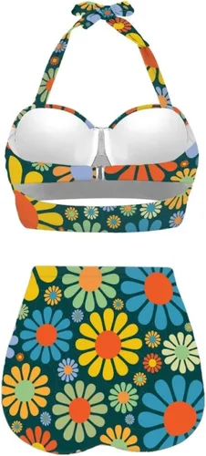 Vista 2 de UNICEU Conjunto de bikini de dos piezas para mujer, trajes de baño de cintura alta, bikini fruncido halter