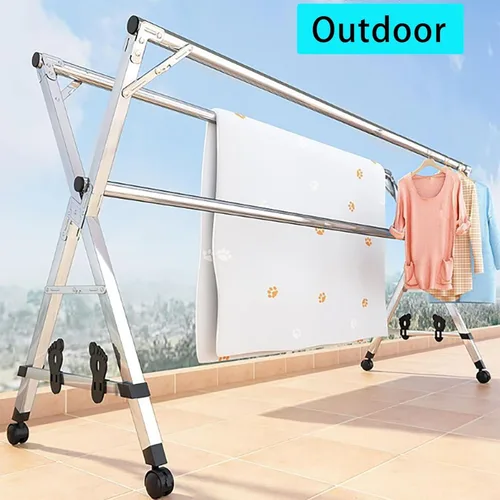Vista 7 de Stainless Steel Clothes Drying Rack – Standing Garment Rack，Portable and Foldable, Adjustable Length, Easy to Move,for Laundry Rooms, Utility Rooms