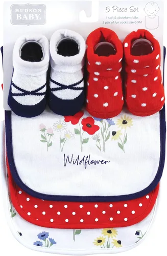 Vista 38 de Hudson Baby Conjunto de babero y calcetines unisex de algodón para bebé