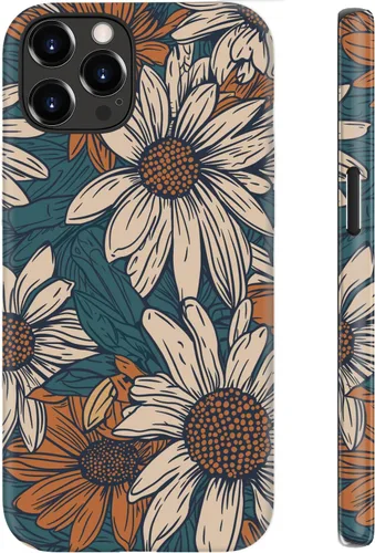 Vista 59 de Funda para iPhone 12 Mini, compatible con carga inalámbrica, protección de doble capa con elegante diseño de flores silvestres, silicona suave +