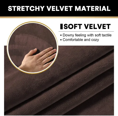 Vista 3 de PrinceDeco - 4 fundas de terciopelo para sofá de 3 cojines, protector suave de muebles con parte inferior elástica antideslizante, fundas de sofá