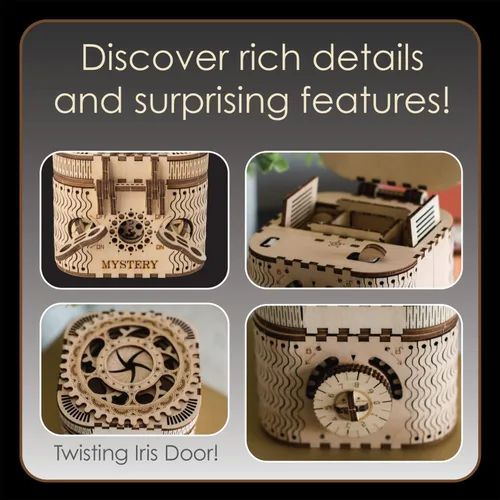 Vista 3 de MindWare Gearjits: Treasure Box - Rompecabezas de construcción 3D de madera de 158 piezas para adolescentes y adultos - Modelo de construcción