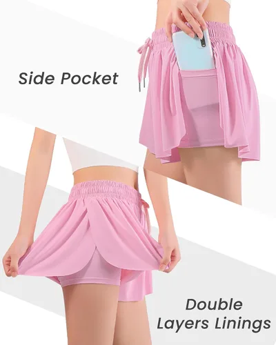 Vista 3 de Auranso Pantalones cortos fluidos con bolsillo 2 en 1 para niñas