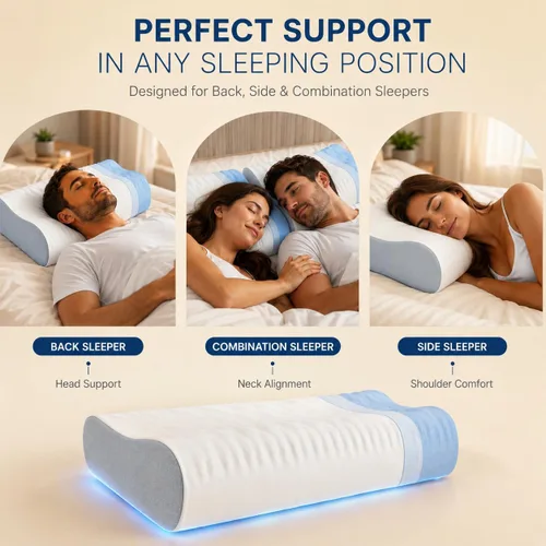 Vista 13 de Almohada de espuma viscoelástica para dolor de cuello, almohada cervical CertiPUR-US® con diseño de doble altura, funda de enfriamiento, soporte
