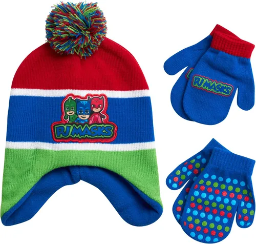 Vista 14 de PJ Masks Conjunto de gorro de invierno y 2 pares de guantes o mitones (edad 2-7)
