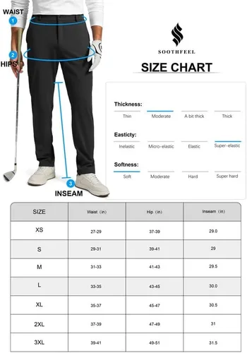 Vista 7 de Soothfeel Pantalones de golf para hombre con 5 bolsillos, ajustados, elásticos, casuales, de viaje, pantalones de trabajo para hombre
