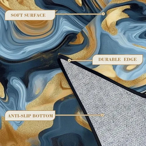 Vista 5 de 32"x 48" Boho Area Rugs Marble Texture Seamless Pattern Silver Gold Grey Blue Black Abstract Washable Low Pile Carpet Non Slip Floor Mat Soft for