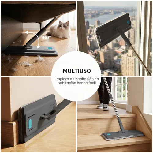 Vista 9 de Midyb Sistema de cubo de fregona plana, fregona húmeda y seca para limpieza Mango de acero inoxidable de 54 pulgadas, 4 almohadillas de microfibra