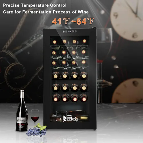 Vista 2 de Winado Refrigerador de vino con compresor de 28 botellas con temperatura ajustable, mini refrigerador de vino compacto independiente con control