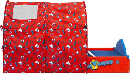Vista 6 de Delta Children - Cama para dormir y jugar para niños pequeños con tienda de campaña, Mickey Mouse de Disney, Azul/Rojo