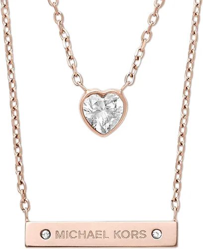 Vista 2 de Michael Kors Collar en capas de acero inoxidable para mujer con detalles de cristal