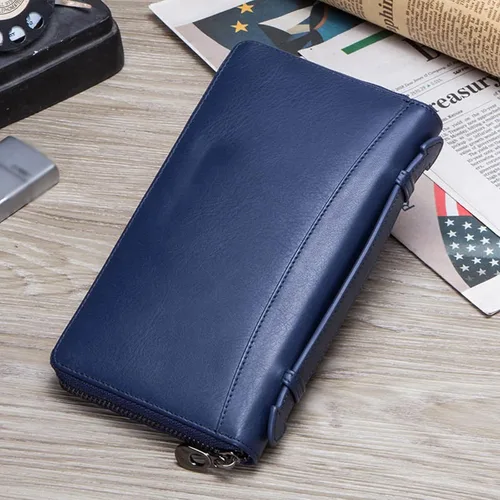 Vista 5 de TAUFE Men's Wallets, Cow Leather Men Casual Clutch Wallet Card Holder Zipper Purse with Passport Holder Phone Case for Male Long Wallet
