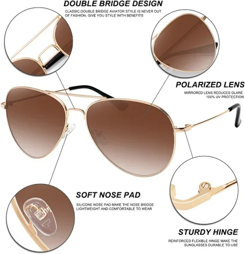 Vista 3 de WOWSUN Gafas de sol polarizadas clásicas de aviador para mujeres y hombres