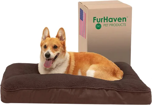Vista 33 de Furhaven - Cama para perros y gatos, cojín de lujo, diseño rectangular tradicional, cama para mascotas con funda extraíble para perros y gatos