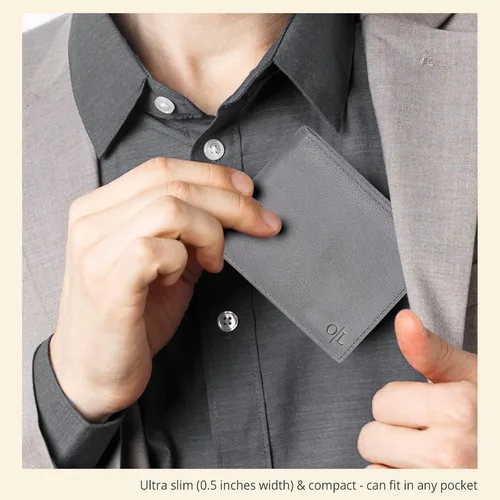 Vista 70 de Carteras RFID delgadas para hombres - Cartera de bolsillo frontal de piel genuina