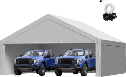 Vista 111 de VEVOR Cobertizo Tienda de Almacenamiento Exterior Portátil Resistente de 6 x 8 x 7 pies, Refugio de Cochera Garaje Impermeable con Puerta Enrollable