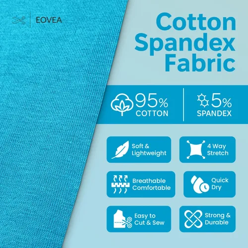 Vista 2 de EOVEA - Tela de algodón y elastano por yarda - Tejido de jersey elástico en 4 direcciones - Tela de camiseta de elastano y algodón - Ligero