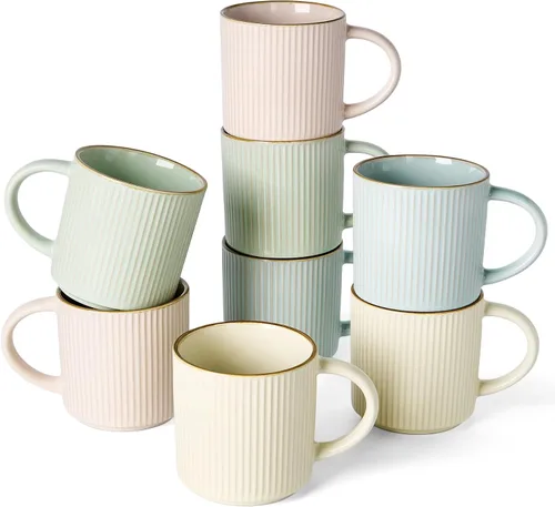 Vista 34 de famiware Juego de 4 tazas de café de 12 onzas, tazas de cerámica con asa Negro (Star-Black)